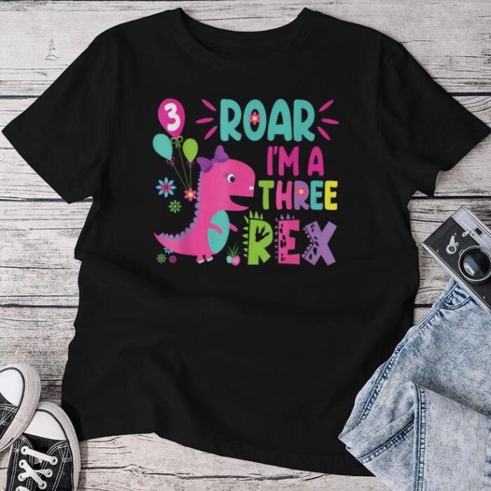 3Rd Birthday Dinosaur Girl T-Rex Matching Family Party Three Unisex T-shirt