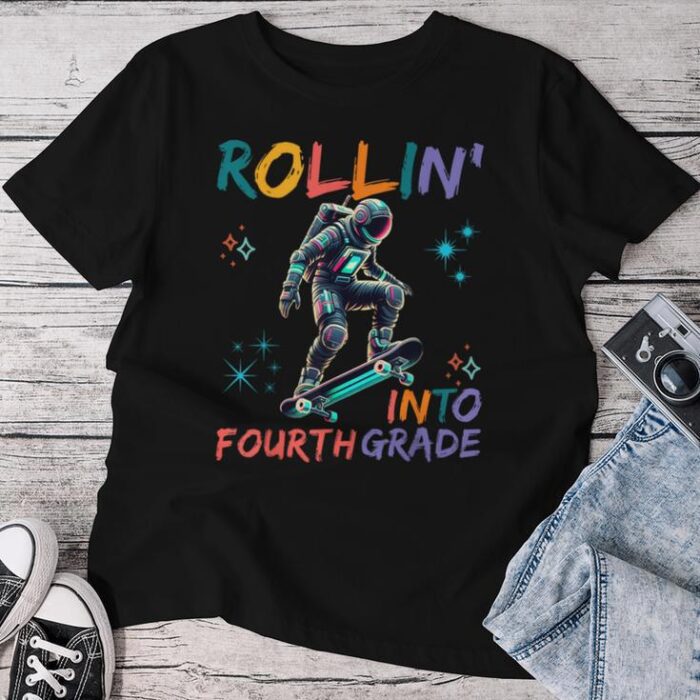 Astronaut Rolling Into Fourth 4Th Grade Space Back To School Unisex T-shirt