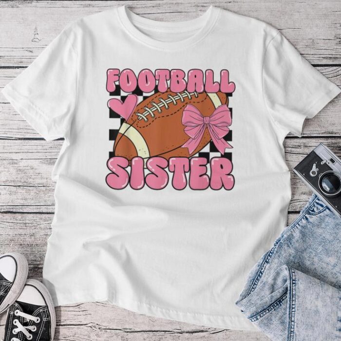 Cheer Football Sister Cute Football Coquette Bow Girls Unisex T-shirt