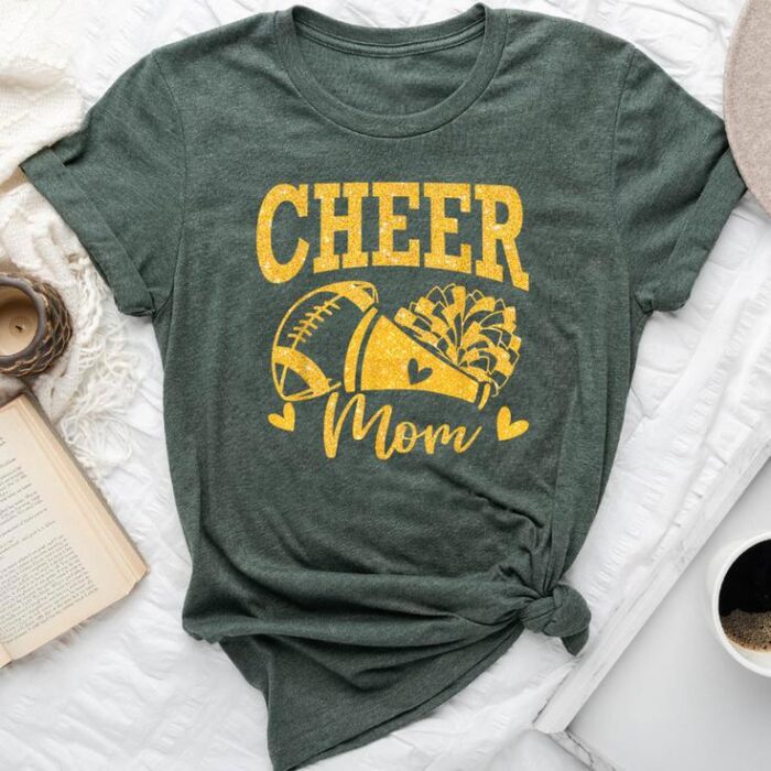 Cheer Mom Biggest Fan Black Gold Pom Pom Unisex T-shirt