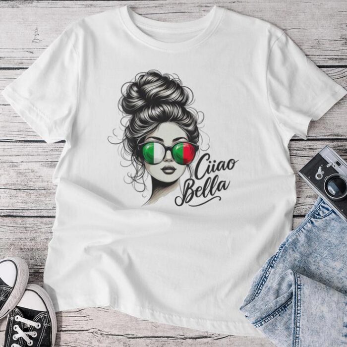 Ciao Bella Italian Flag Sunglasses Language Unisex T-shirt