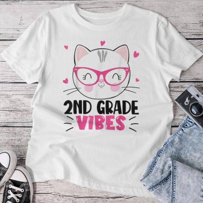 Cute 2Nd Grade Vibes Cat Kitten Lover Back To School Girls Unisex T-shirt