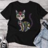 Cute Sugar Skull Mexican Cat Halloween Day Of The Dead Unisex T-shirt