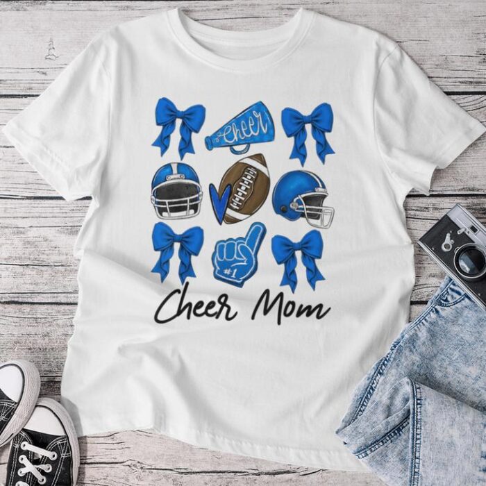 Football Coquette Bow Cheer Mom Blue Unisex T-shirt