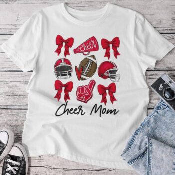 Football Coquette Bow Cheer Mom Red Unisex T-shirt