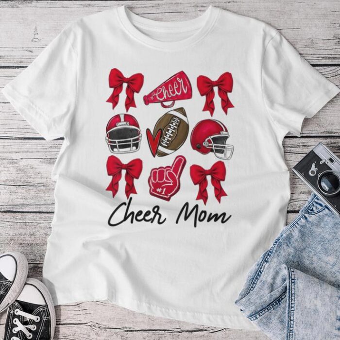 Football Coquette Bow Cheer Mom Red Unisex T-shirt