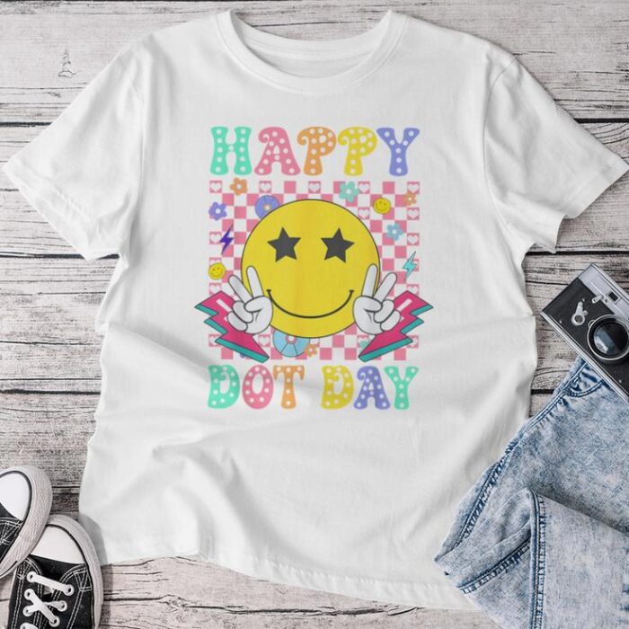 Happy Dot Day 2024 Colorful Polka Dot Smile Face Teacher Kid Unisex T-shirt