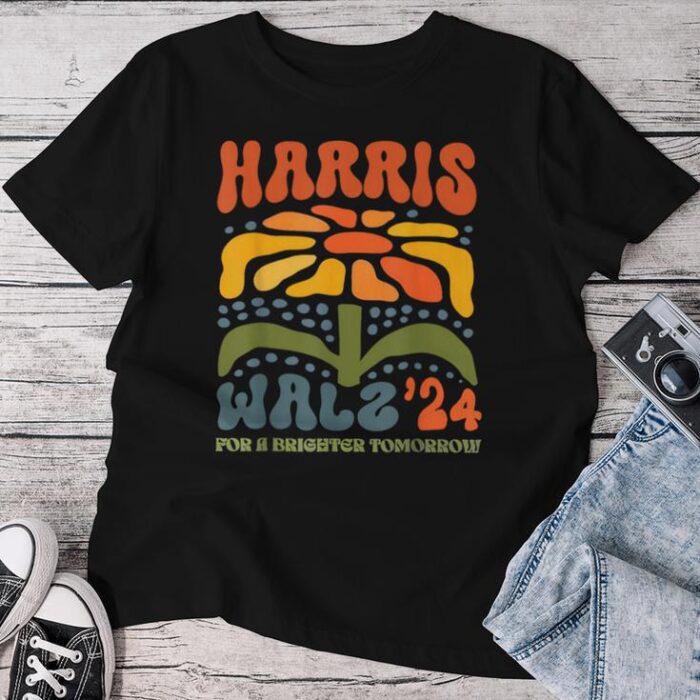 Harris Walz Waltz 2024 Retro Boho Vintage Groovy Flowers Unisex T-shirt