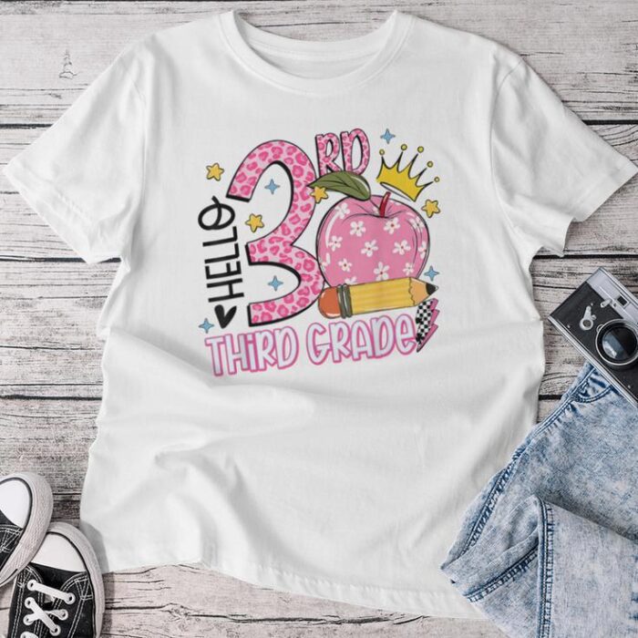 Hello 3Rd Third Grade Back To School Pink Leopard Teacher Unisex T-shirt