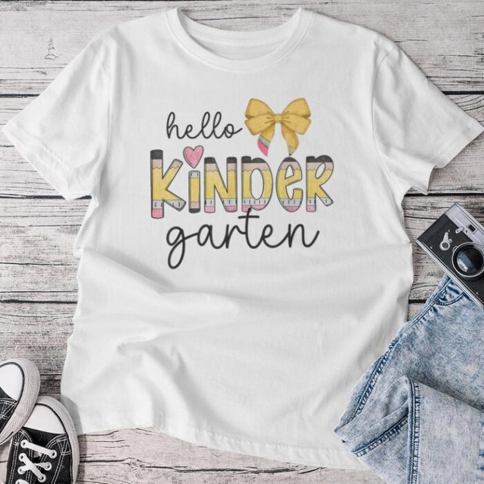 Hello Kindergarten Teacher Squad Coquette Bow Pencil School Unisex T-shirt