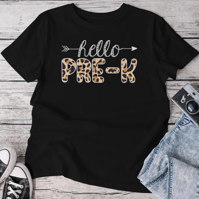 Hello Pre-K Leopard Print Pre-K Teacher Boys Girls Unisex T-shirt