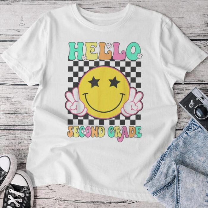 Hello Second Grade Retro Smile Face Back To School 2Nd Grade Unisex T-shirt