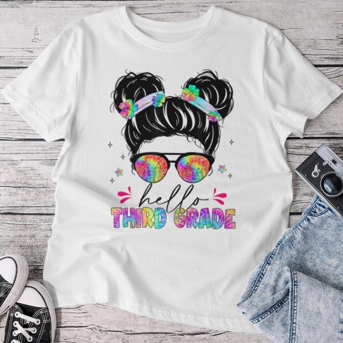 Hello Third Grade Messy Bun Tie Dye Back To School Unisex T-shirt