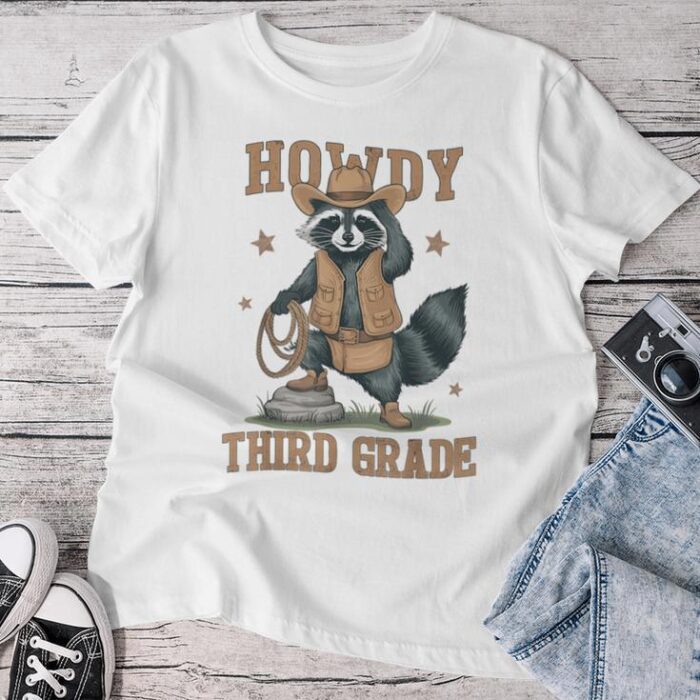 Howdy Third Grade Raccoon Cowboy Back To School 3Rd Grade Unisex T-shirt