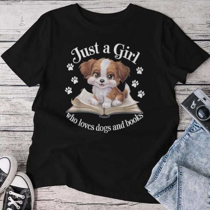 Just A Girl Who Loves Dogs And Books Cute Dog Unisex T-shirt