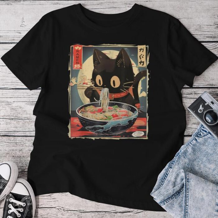 Kawaii Cat Eating Ramen Noodles Anime Girls Ns Unisex T-shirt