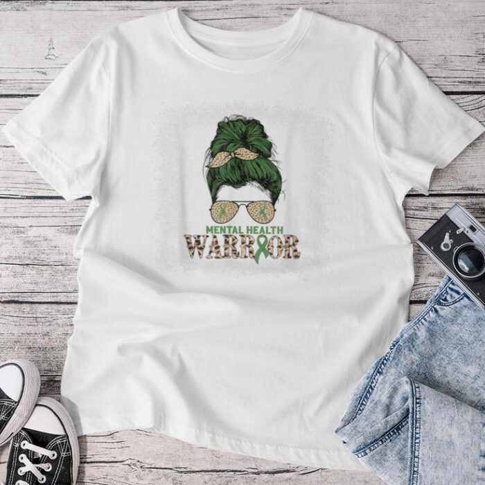 Messy Bun Warrior Leopard Mental Health Awareness Unisex T-shirt