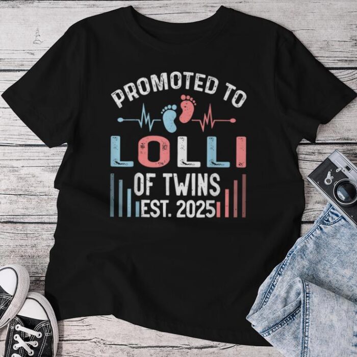 Promoted To Lolli Of Twins Est 2025 Twin Baby Shower Unisex T-shirt