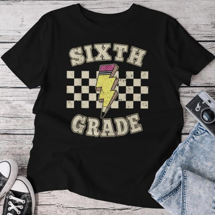 Retro 6Th Sixth Grade Teacher Lightning Bolt Pencil Teacher Unisex T-shirt