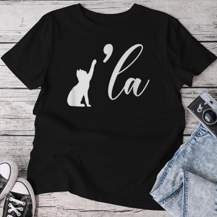 Retro Cat Comma La Cat Ladie La Boys Girls Unisex T-shirt