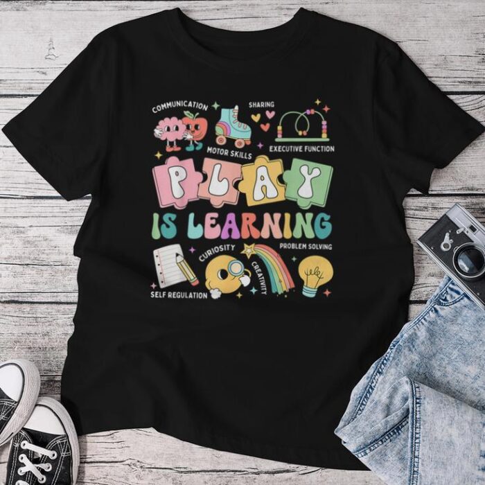 Retro Groovy Play Is Learning Kindergarten Teacher Daycare Unisex T-shirt