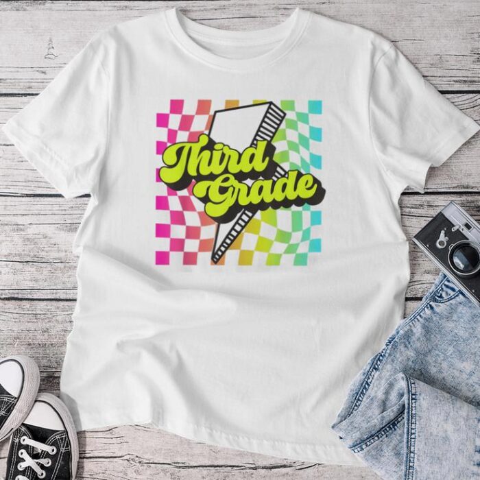 Retro Third Grade Teacher Team Lightning Bolt Checkered 90S Unisex T-shirt