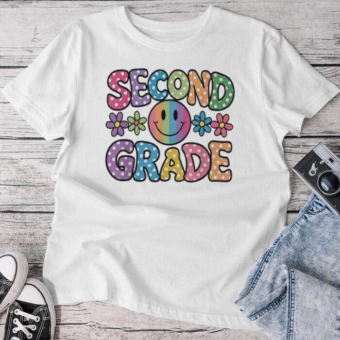 Second Grade Dots Happy First Day Of School Groovy Unisex T-shirt