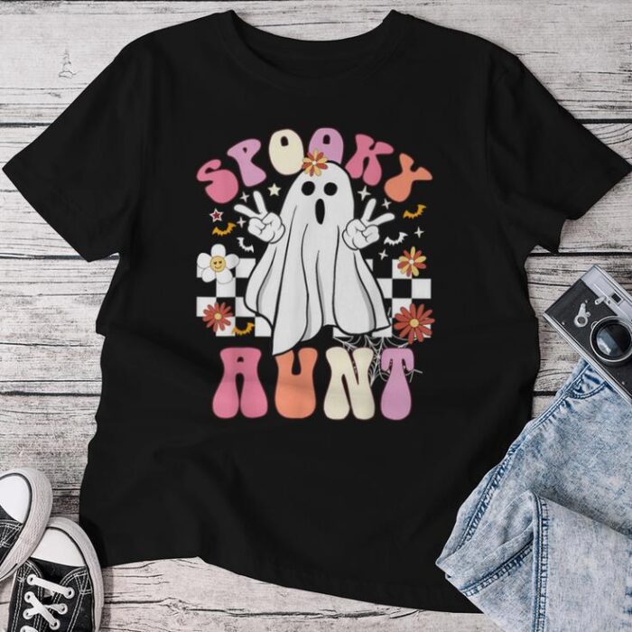 Spooky Aunt Floral Ghost Hippie Halloween Spooky Family Unisex T-shirt