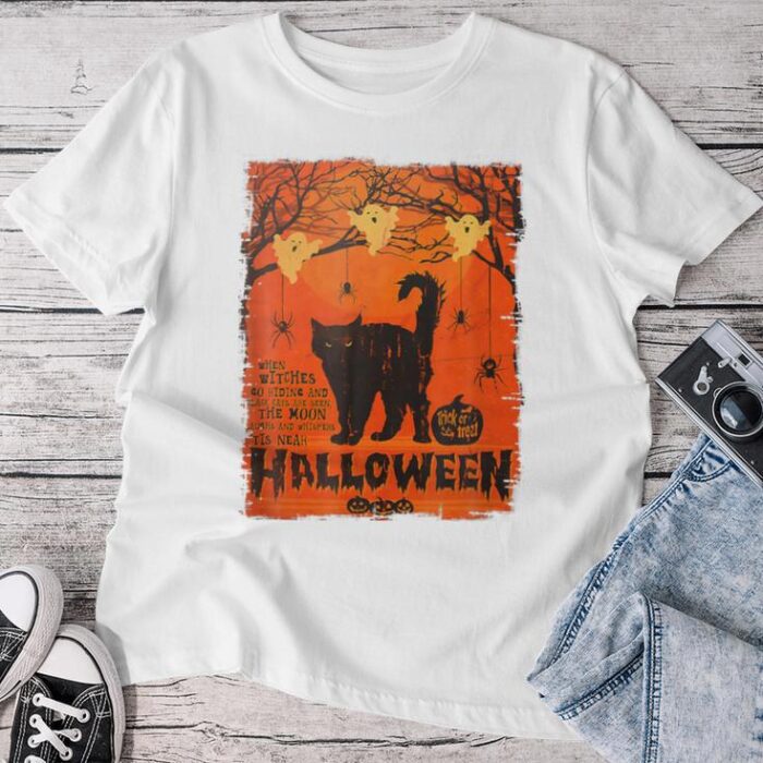 Spooky Black Cat Ghosts Halloween Unisex T-shirt