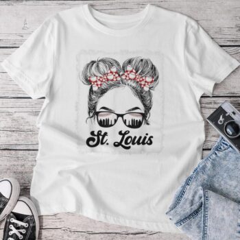 St Louis Retro Baseball Love Messy Bun Girl Met At Game Day Unisex T-shirt