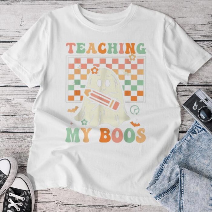 Teacher Cute Ghost Groovy Teacher Halloween Teaching My Boos Unisex T-shirt