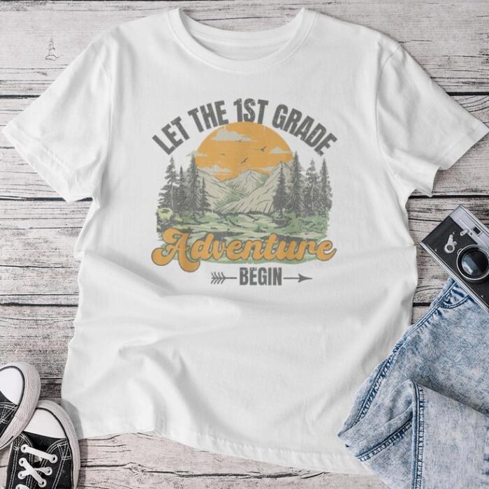 Vintage Let The 1St Grade Adventure Begin Teacher Students Unisex T-shirt