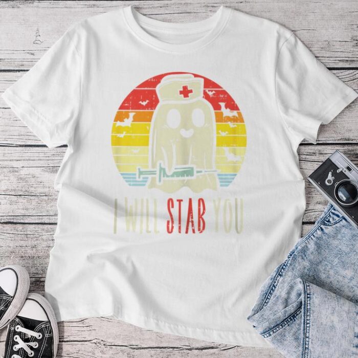 Will Stab You Ghost Nurse Retro Halloween Nursing Rn Unisex T-shirt