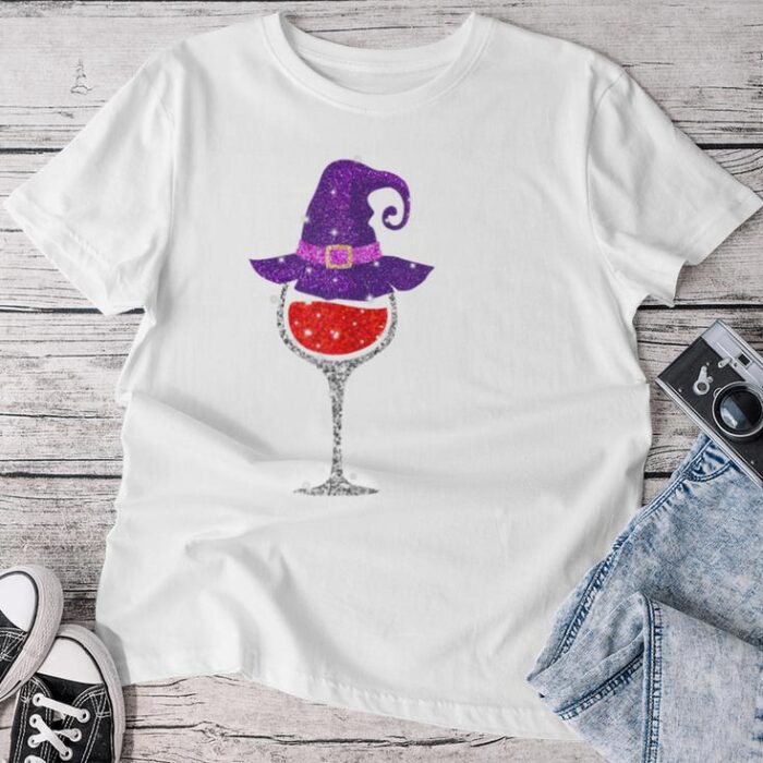 Wine Glass Witch Hat Cute Wine Lover Halloween Unisex T-shirt