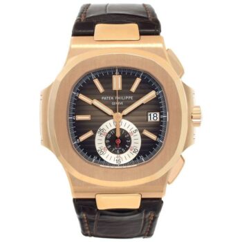 Patek Philippe Nautilus 5980R Flyback Chronograph Date Rose Gold Leather Strap