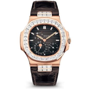 Patek Philippe Nautilus Rose Gold Diamond Bezel & Moon Phase Brown Dial 5724R 001