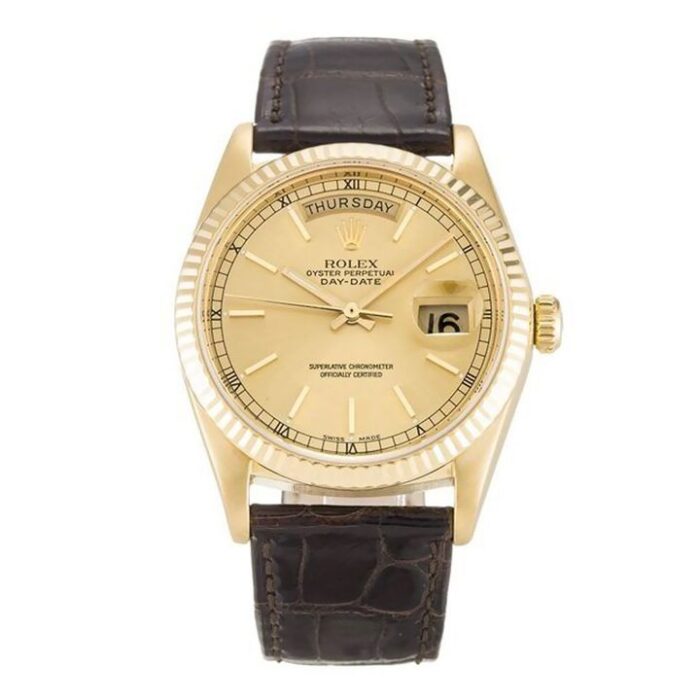 Rolex Day-Date 18038 Yellow Gold 36 mm Case Champagne Baton Dial Type