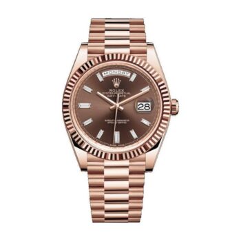 Rolex Day-Date 40 40mm Chocolate Baguette Dial Rose Gold Bracelet 2023